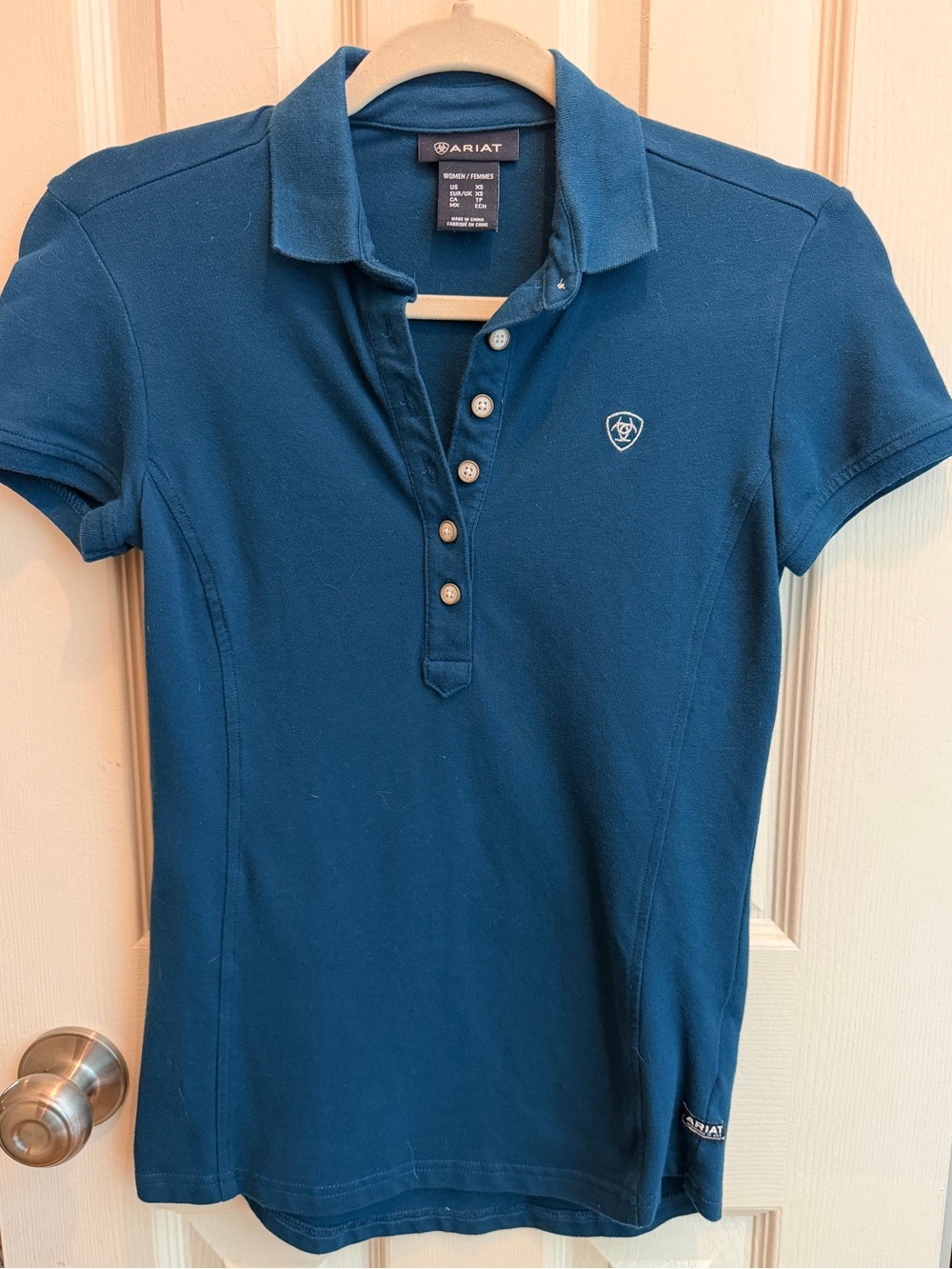 Ariat teal cotton blend stretch polo sz XS horse riding top like new